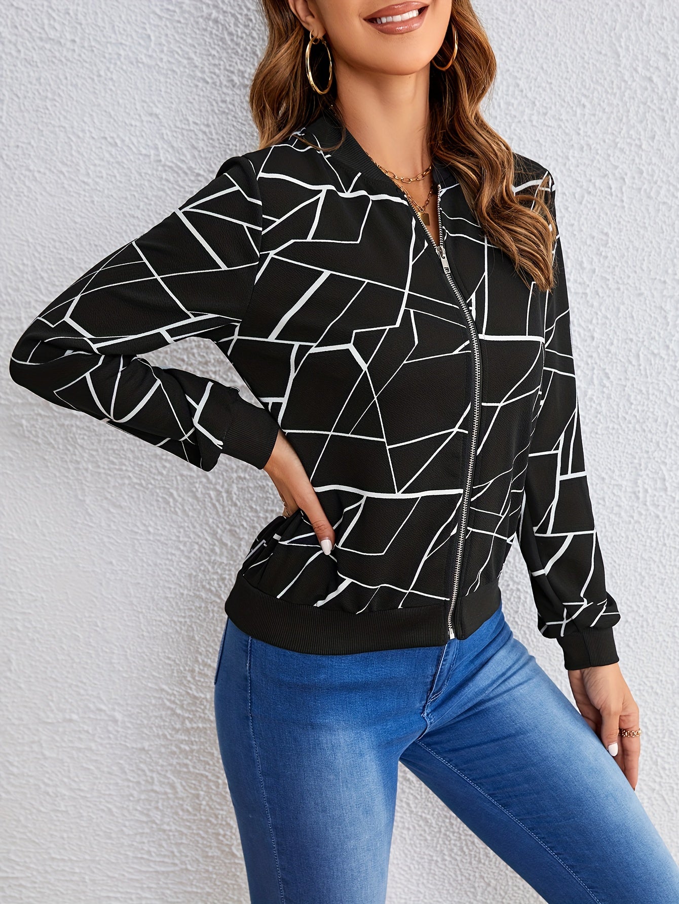 Evalaine™ | Geometric zip jacket for women - Black (almost sold out) / S