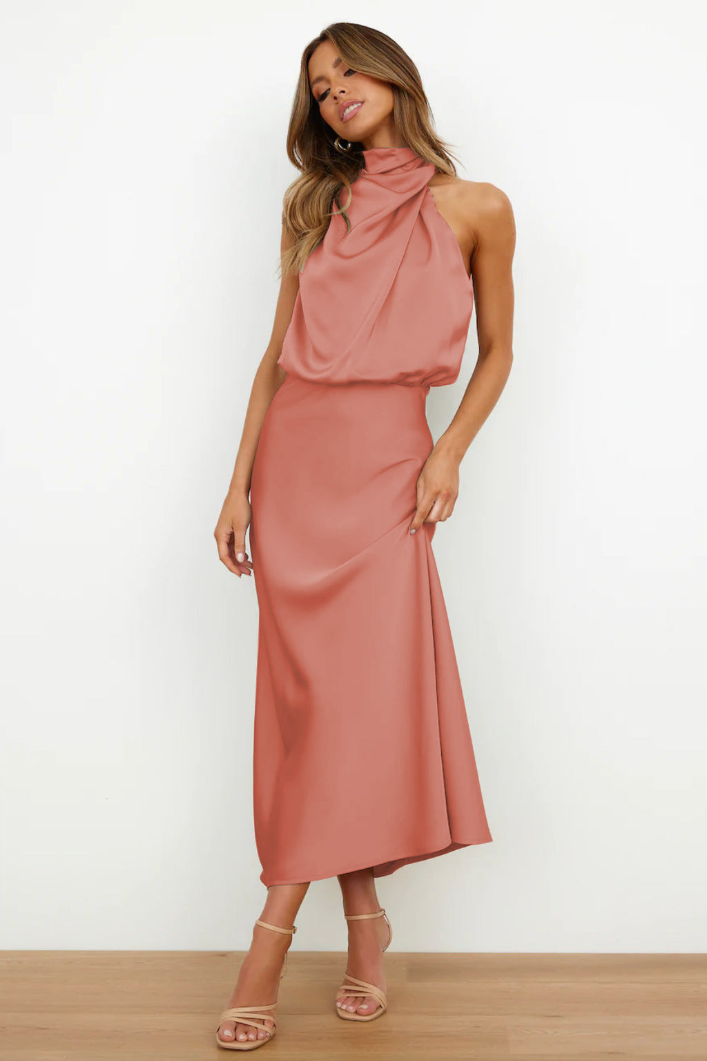 Rochelle | Feminine Satin Dress with Halter Neckline
