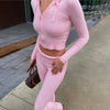 Olivia | Knitted hoodie set with zip - Grey / S