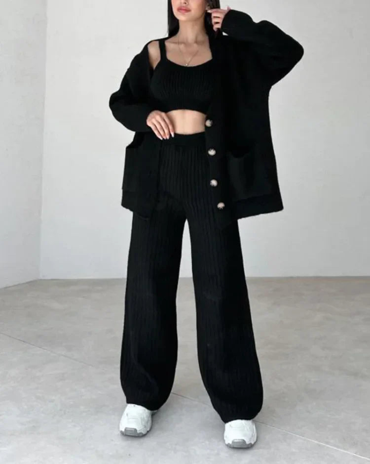 Isabella | three-piece knitting set - Black / S