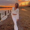 Olivia | Knitted hoodie set with zip - White / S