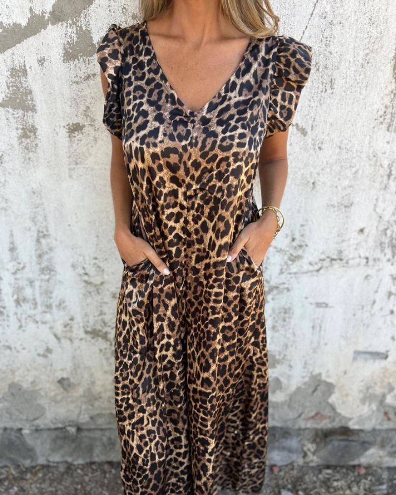 Alice | Elegant Leopard Print Jumpsuit with a V-neck