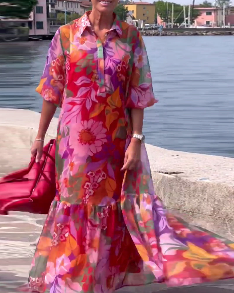 Helena™ | Colourful Printed Dress with Loose Lantern Sleeves
