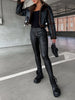 Marcelline™ - Elegant leather jacket with plush trim - Jackets - Black Ecru / S