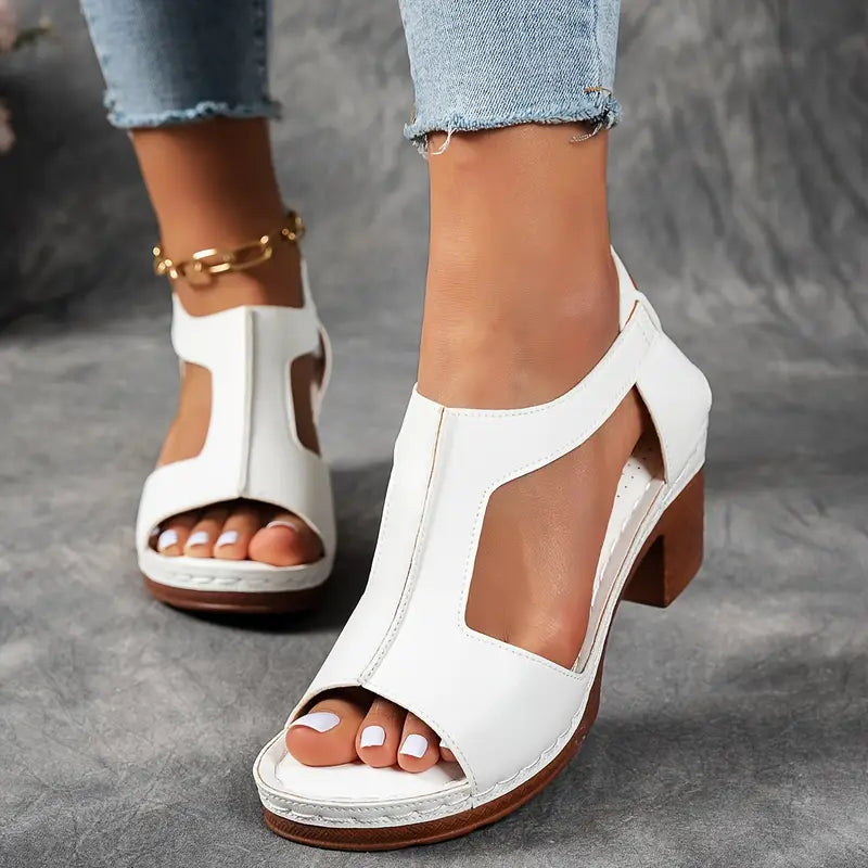 Zinia | Elegant T-Strap Wedge Sandals with Buckle