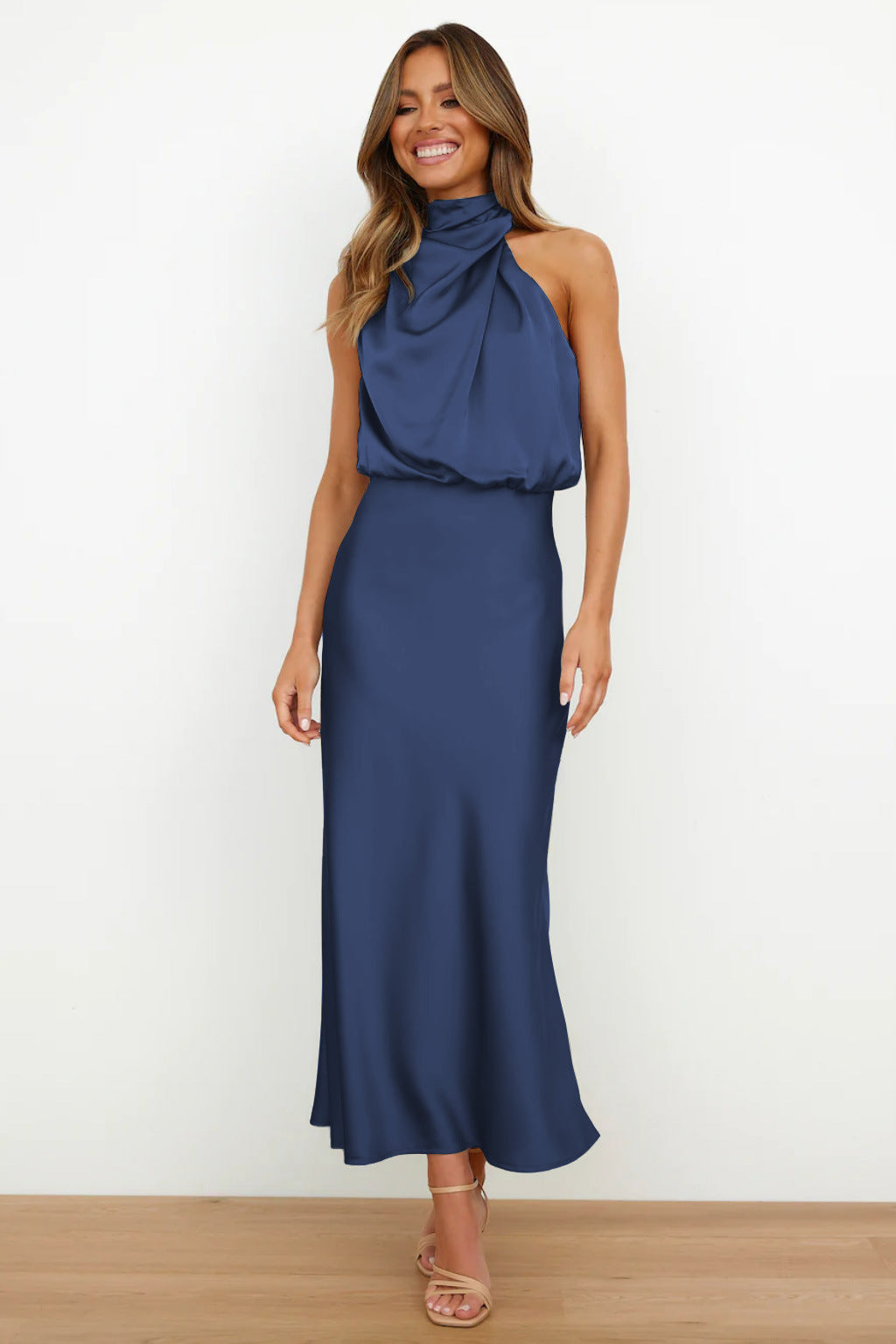 Rochelle | Feminine Satin Dress with Halter Neckline