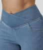 Zaira™ | High-waisted stretch flare trousers - Washed denim in light blue / S