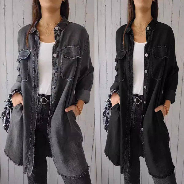 Celine™ | Comfortable women's jacket in faux denim style - Damenbekleidung - Dark blue / S