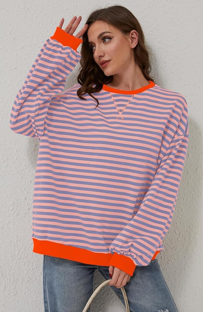 Luca | Oversized striped jumper - Orange &amp; Blue / S