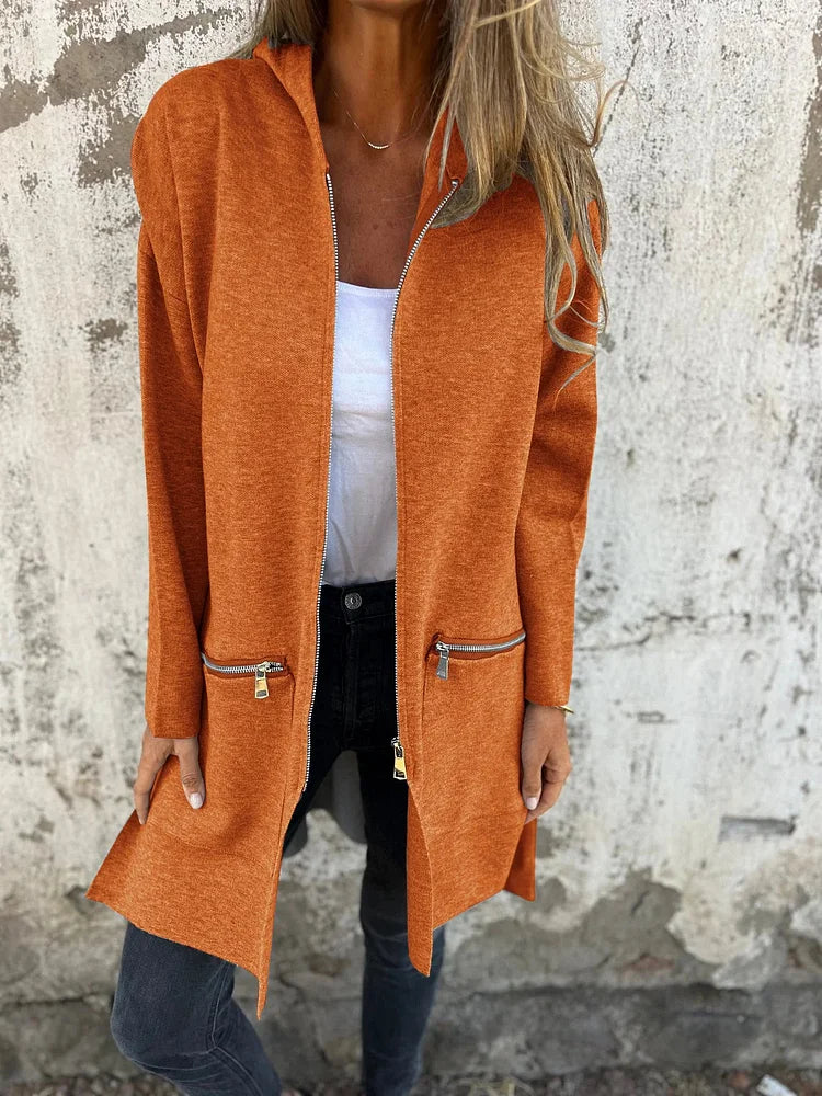 Ida | Round neck zip long sleeve leisure jacket - Orange / S