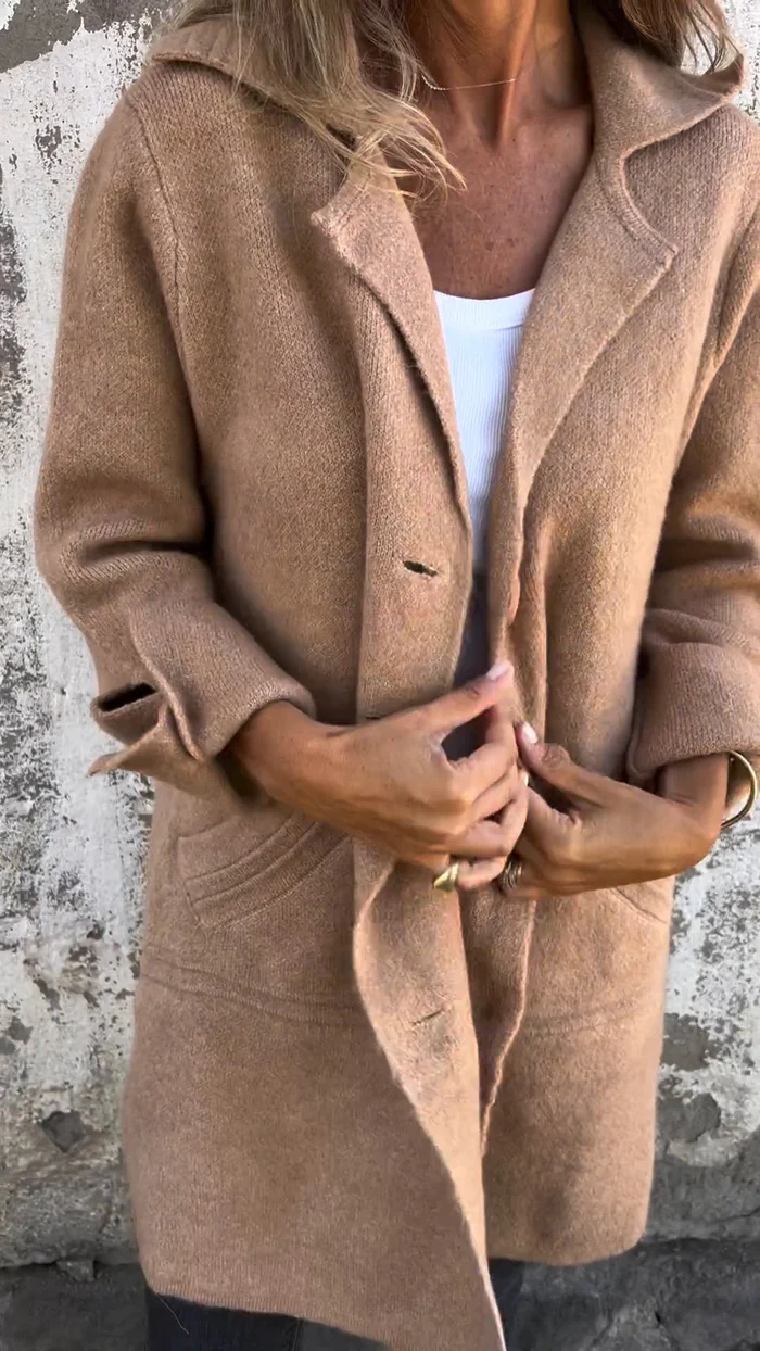 Jade | Casual long coat with lapels - Brown / S