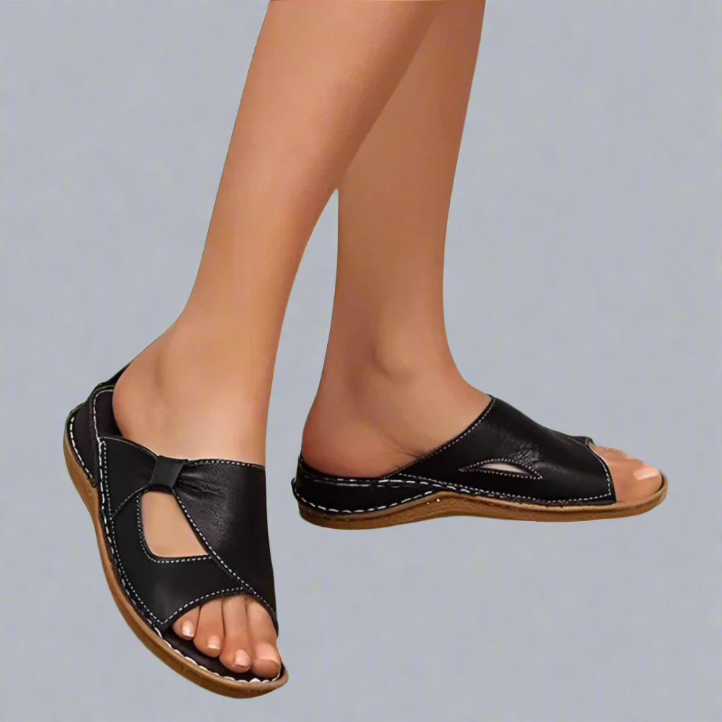 Yvonne | Ergonomic Leather Slides with Unique Cutouts