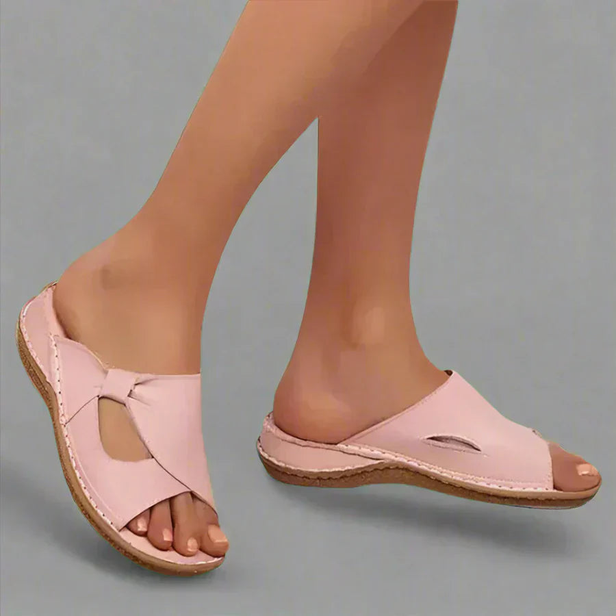 Yvonne | Ergonomic Leather Slides with Unique Cutouts