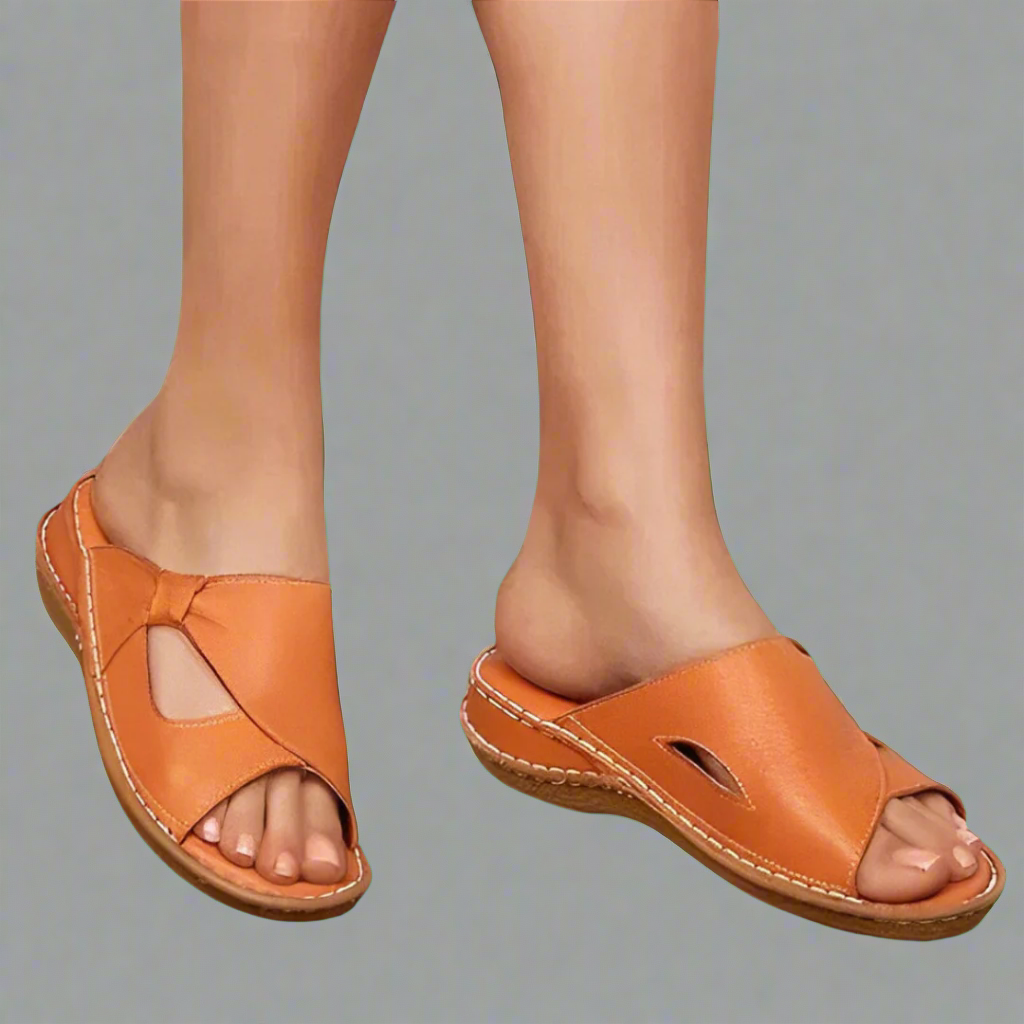 Yvonne | Ergonomic Leather Slides with Unique Cutouts