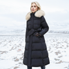 Elvira™ - Luxurious winter jacket for women - Black with beige collar lining in coffee brown / M