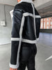 Marcelline™ - Elegant leather jacket with plush trim - Jackets - Black Ecru / S