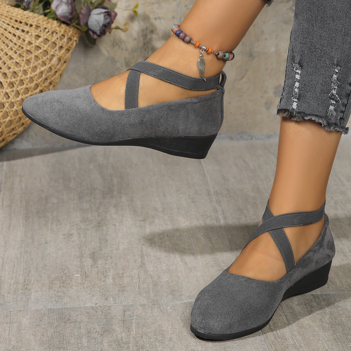 Kelle | Wedge Ballet Flats with Criss-Cross Straps