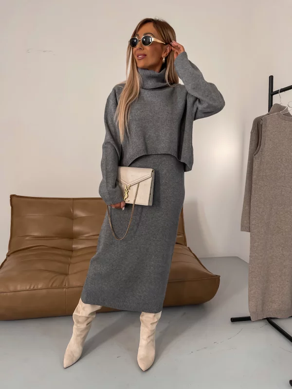 Serena™ - Autumn knitwear set for women - Jurken - Grey / S