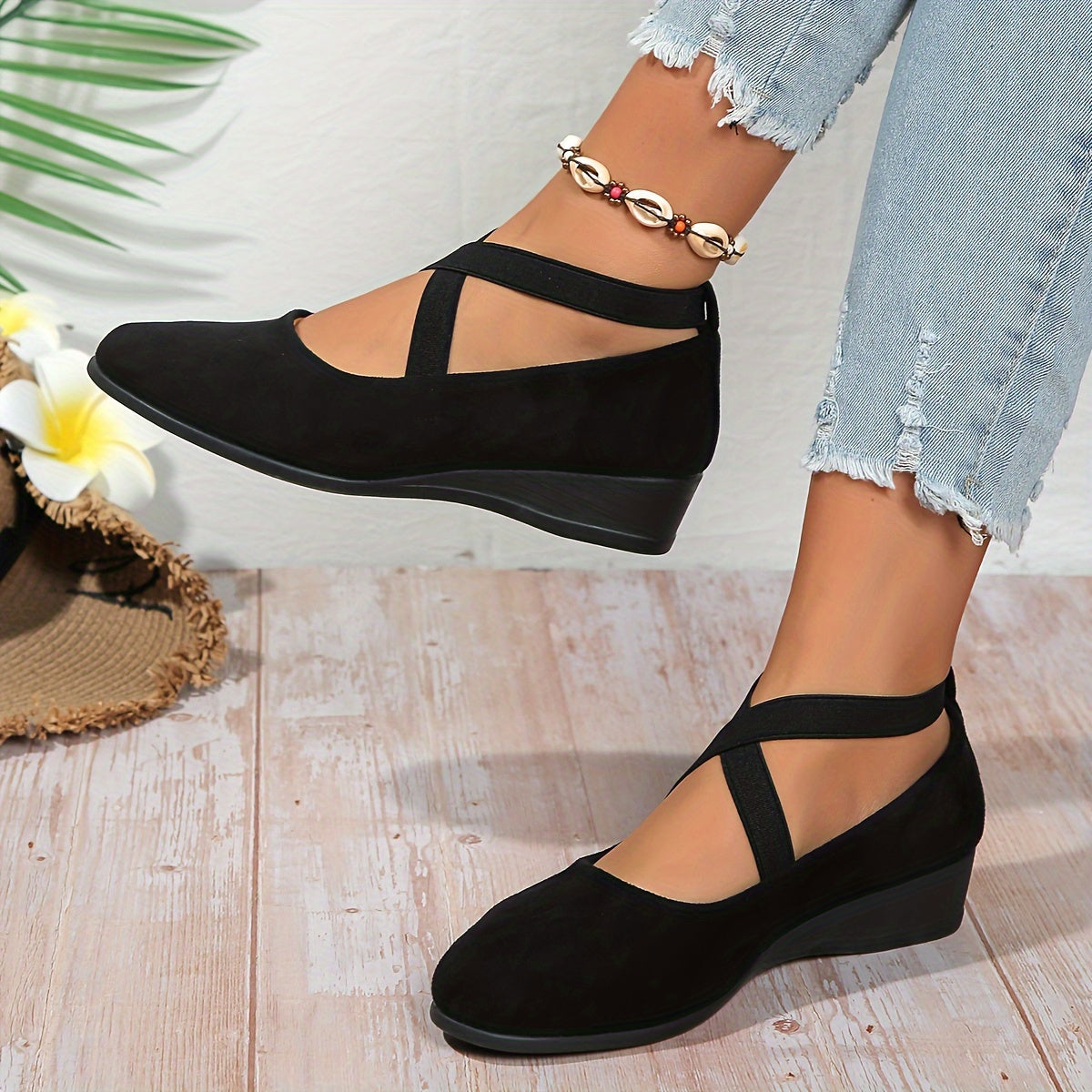 Kelle | Wedge Ballet Flats with Criss-Cross Straps