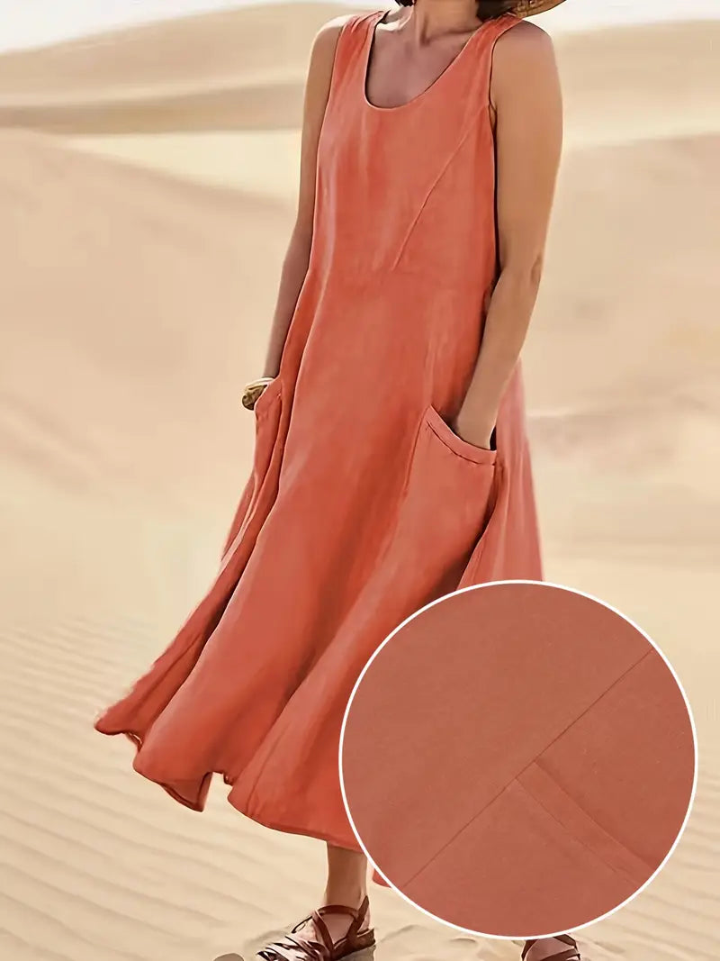Yasmi | Loose-Fit Sleeveless Linen Dress