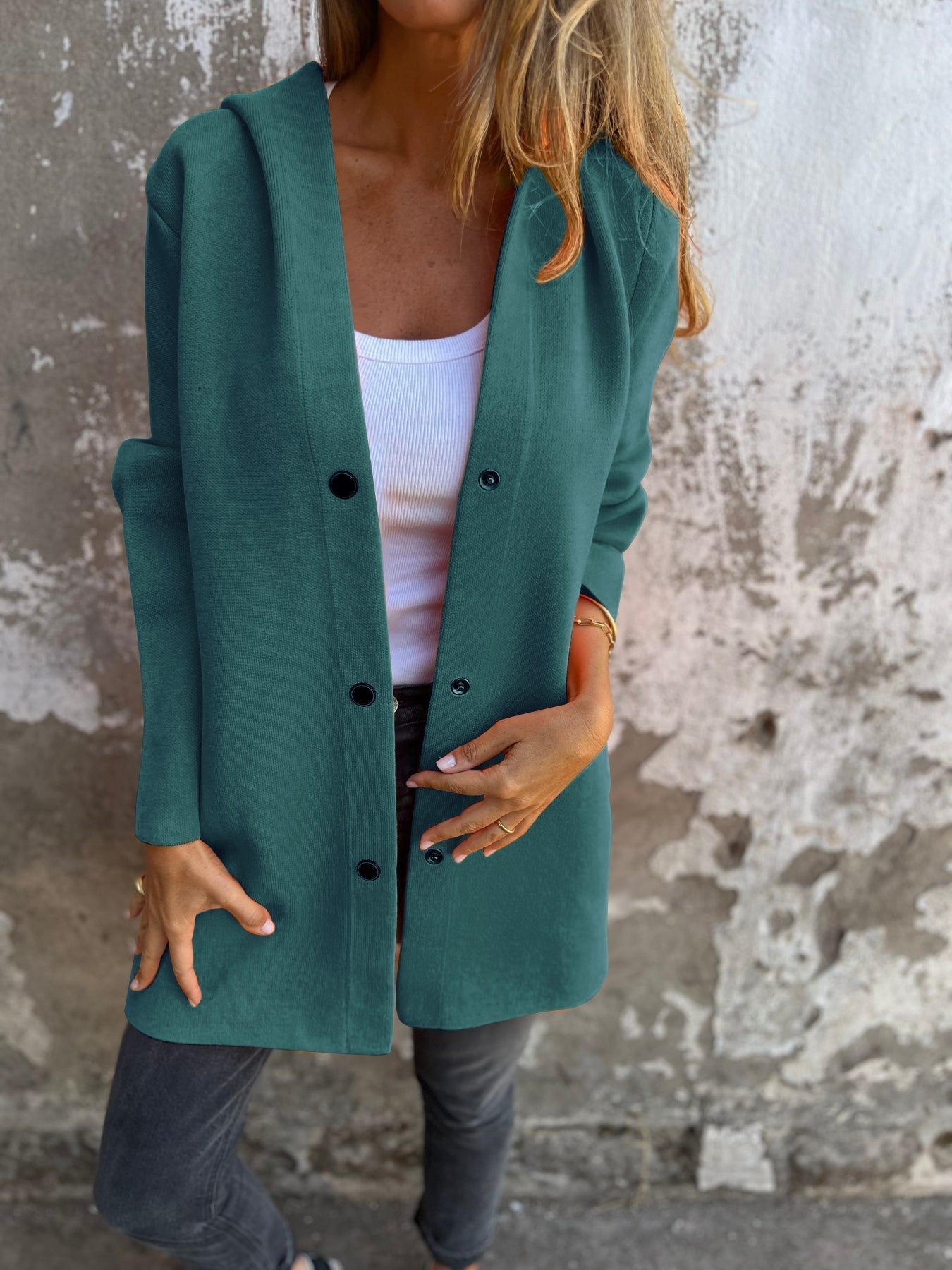 Mona | Stylish jacket with hood - green / S