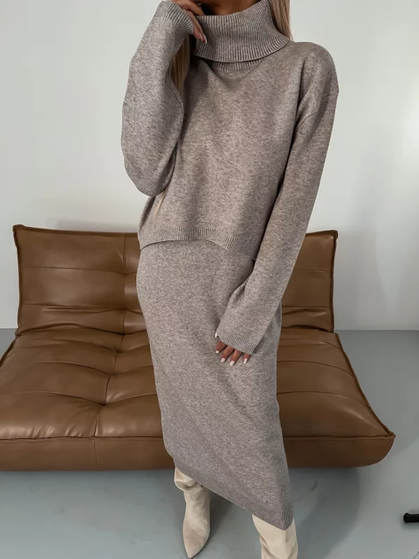 Serena™ - Autumn knitwear set for women - Jurken - Cream / S