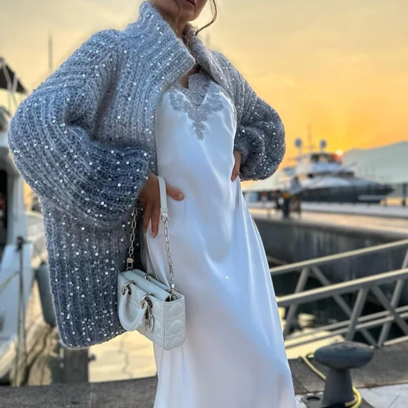 MaraKnit™ | Cardigan with glitter sequins - beige / S