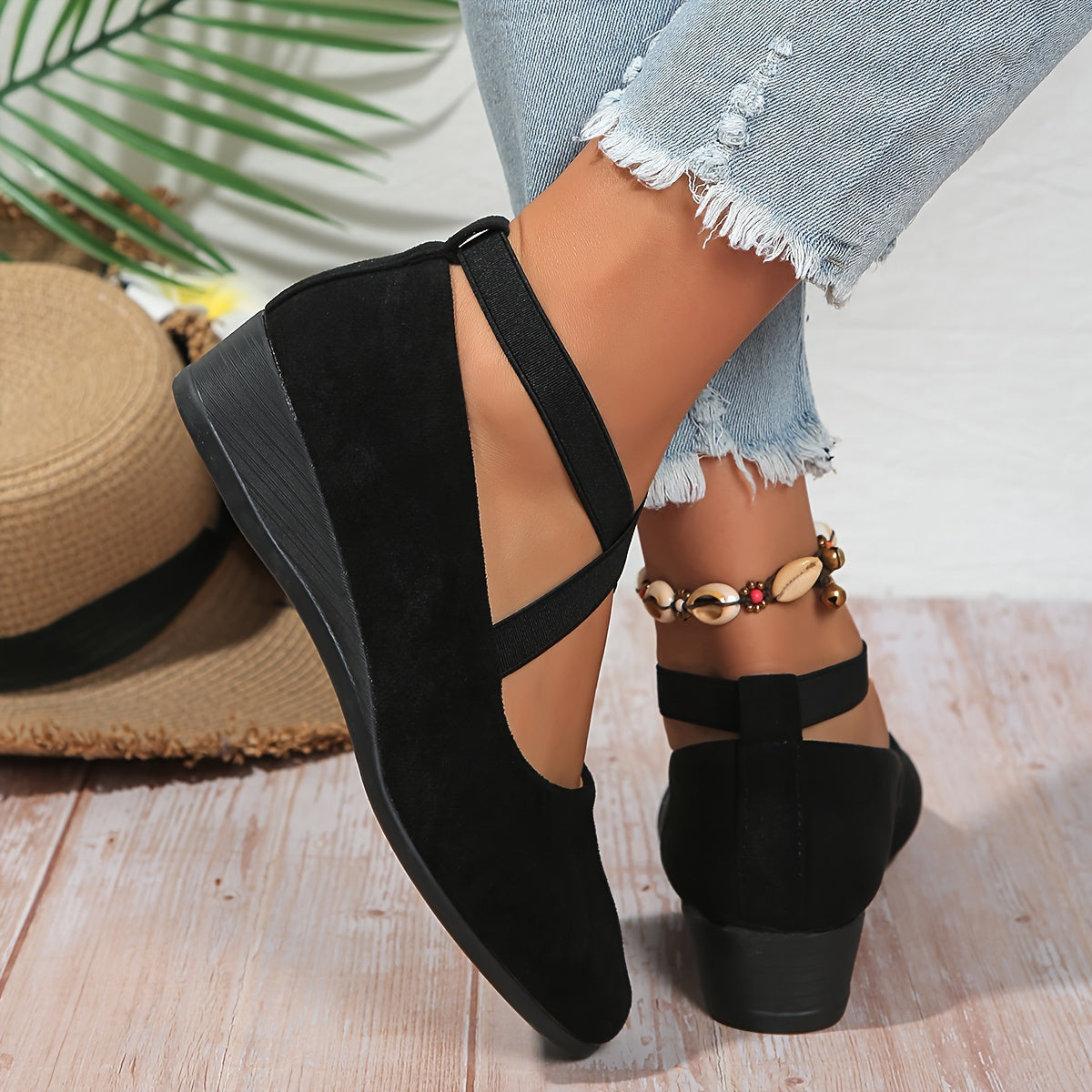 Kelle | Wedge Ballet Flats with Criss-Cross Straps