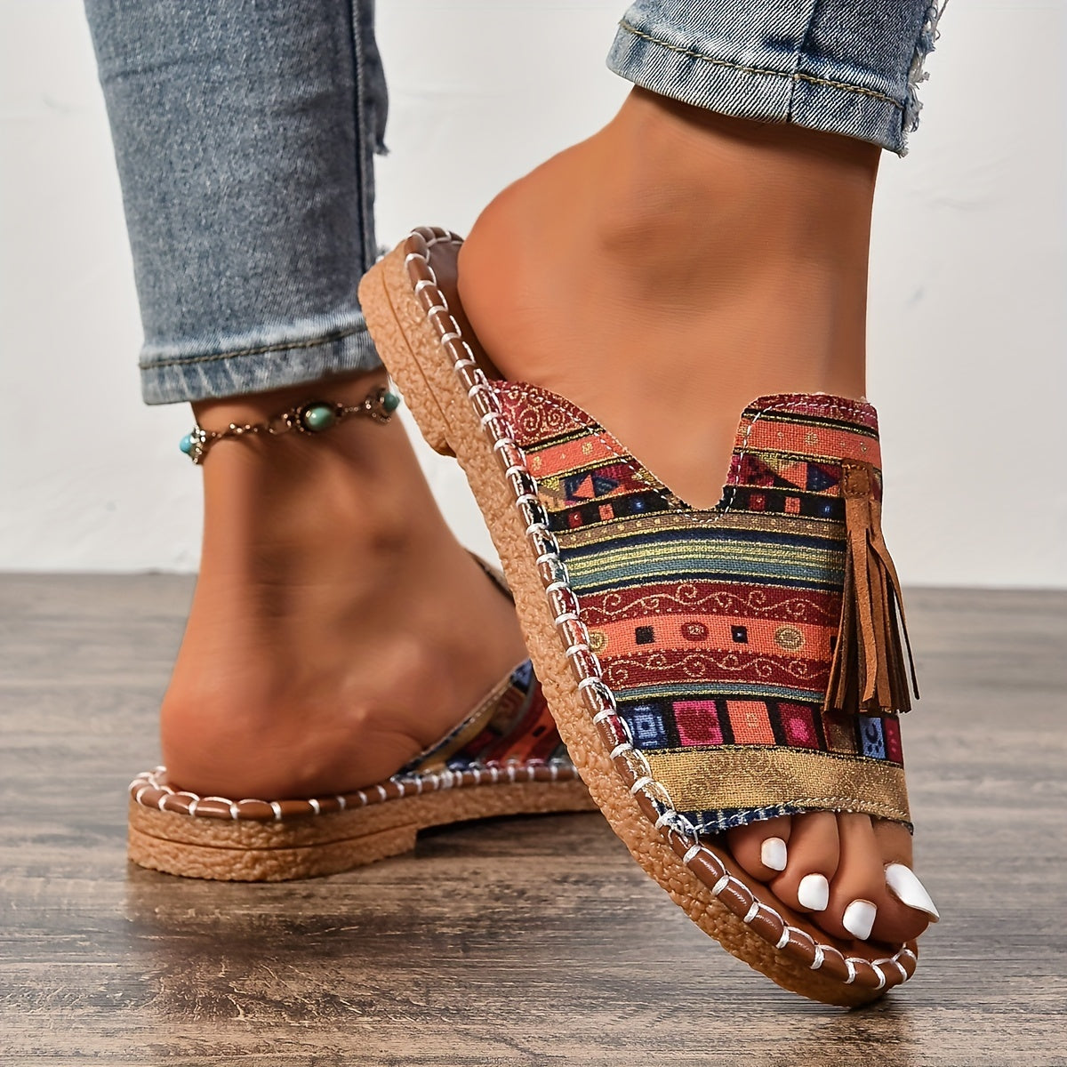 Priya | Fringe-Embellished Ethnic Flat Sandals