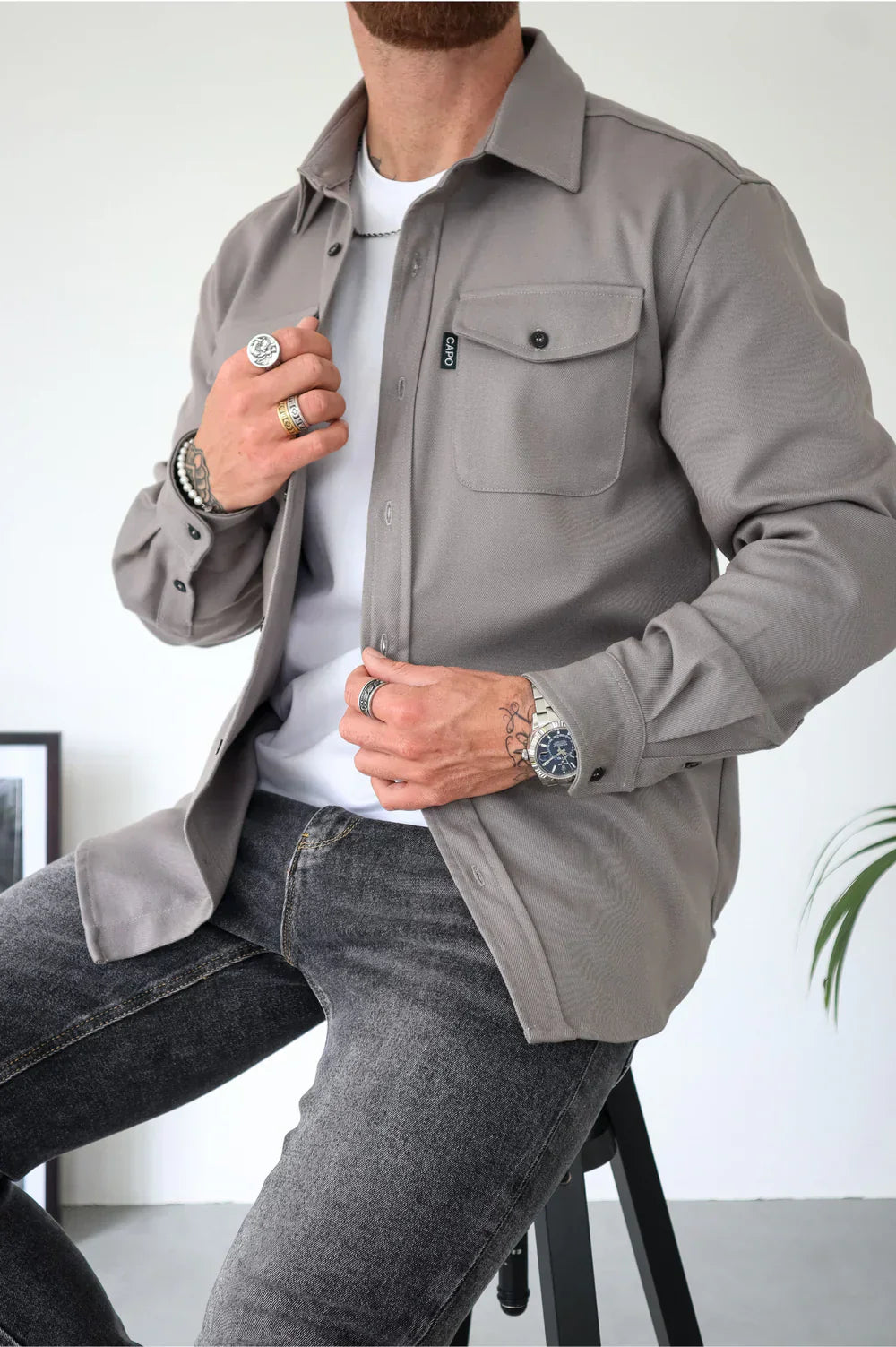 Noah™ | Stylish casual shirt - Light grey / XS