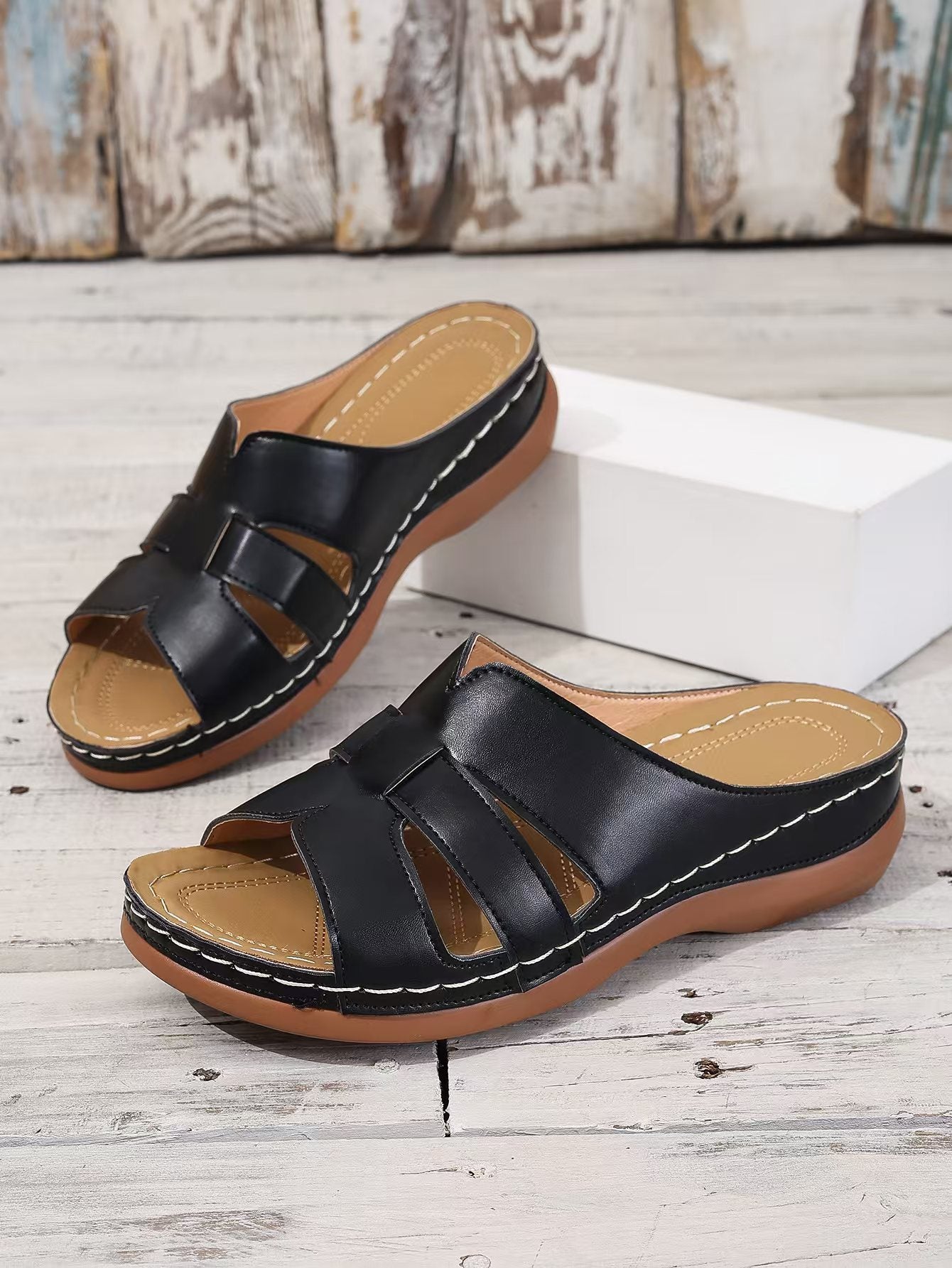 Freya | Orthopedic Leather Slippers with Open Toes