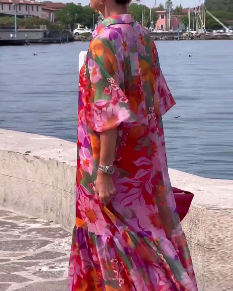 Helena™ | Colourful Printed Dress with Loose Lantern Sleeves