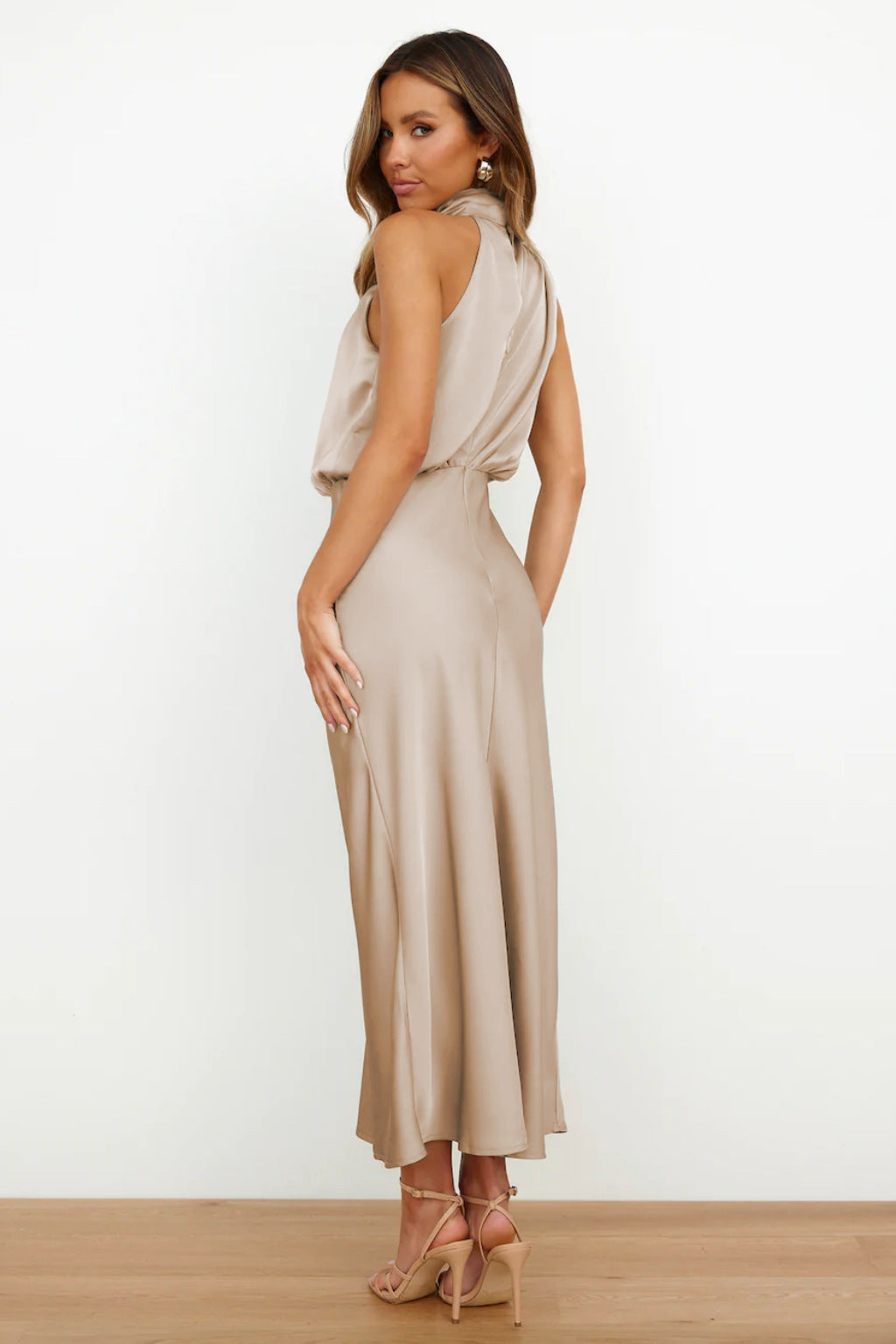 Rochelle | Feminine Satin Dress with Halter Neckline