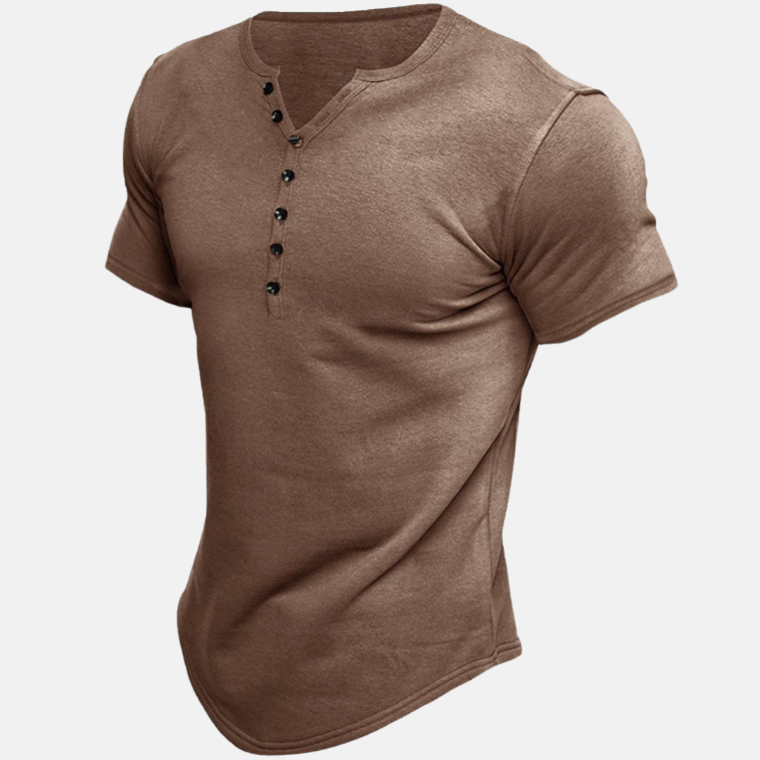 Dave™ | Premium Henley shirt with short sleeves - Brown / S