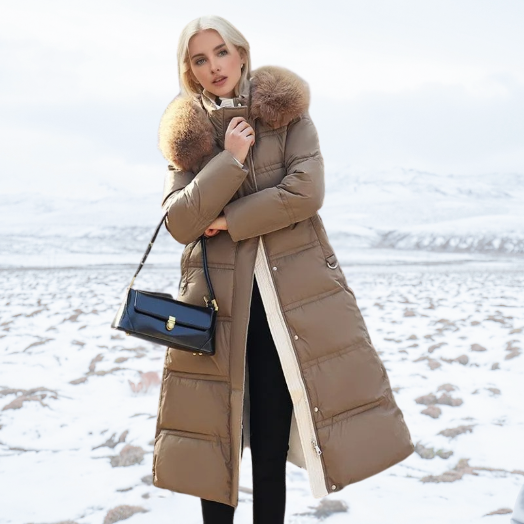 Elvira™ - Luxurious winter jacket for women - Coffee with beige collar lining / M