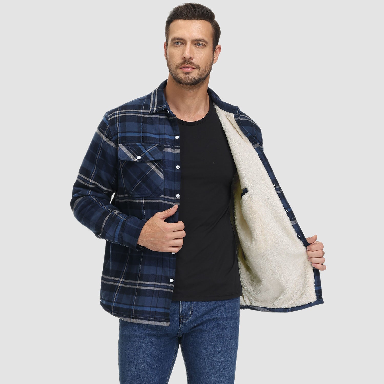 Benedikt™ | Lined checked shirt jacket - Orange / S