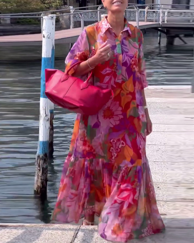 Helena™ | Colourful Printed Dress with Loose Lantern Sleeves
