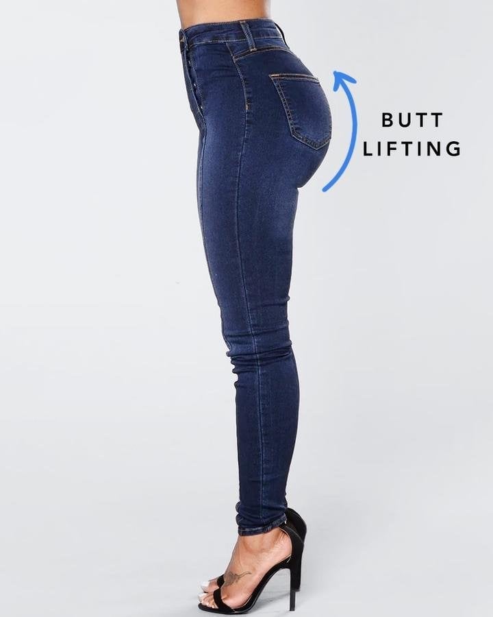Violetta™ - High-waist jeans with double button placket - Dark blue / S
