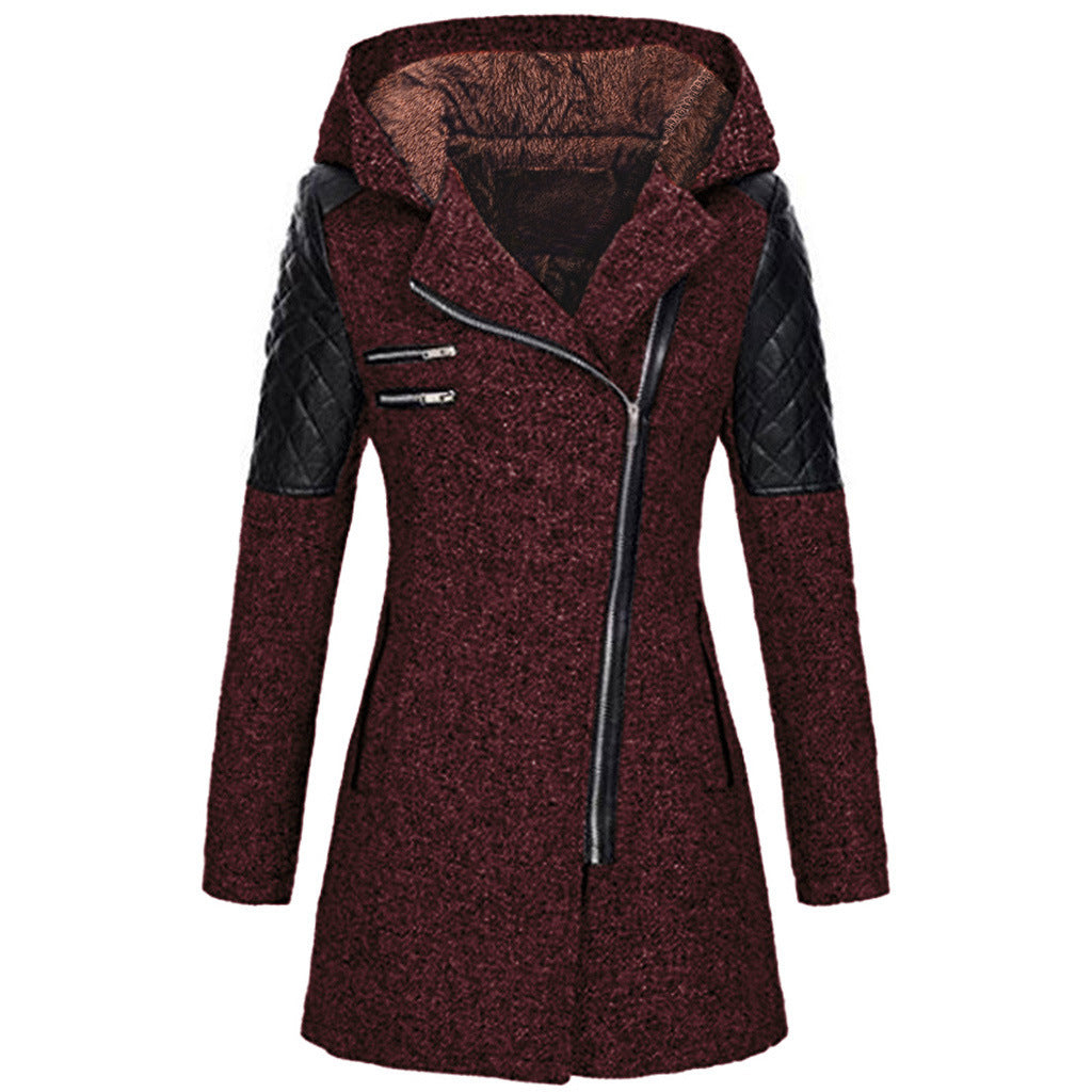 Katrine | Winter jacket - Deep red (with velvet hood) / S
