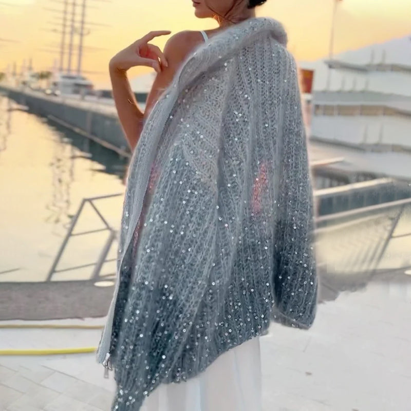 MaraKnit™ | Cardigan with glitter sequins - beige / S