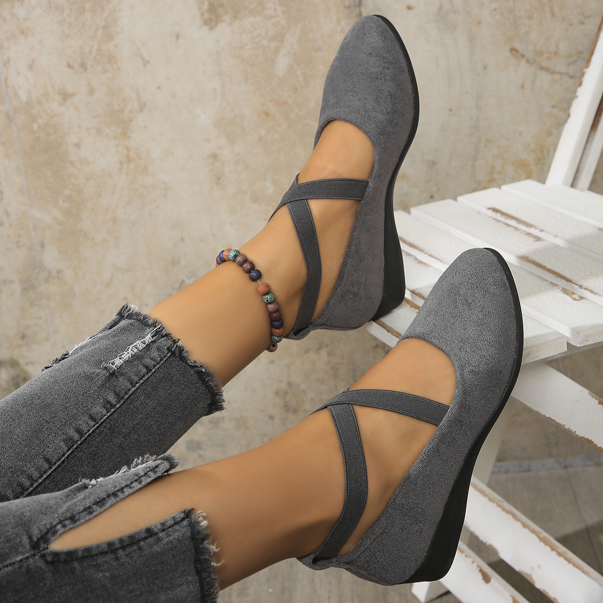 Kelle | Wedge Ballet Flats with Criss-Cross Straps