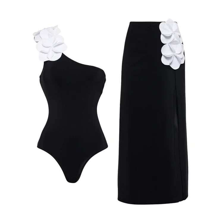 Annabelle | One-Shoulder Swimsuit Set with Strapless Wrap Skirt