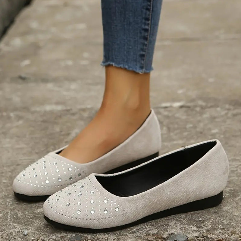 Soli | Women's Crystal Orthopedic Flat Ballerina Shoes