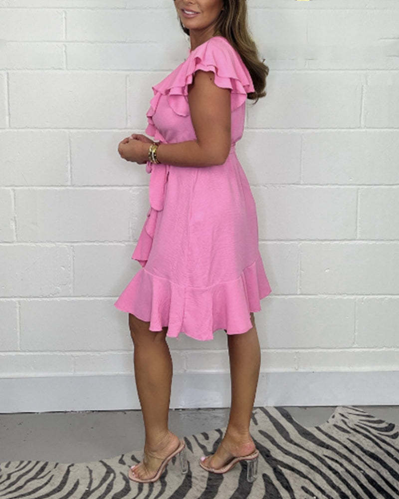 Bhea | Chic Summer Dress with V-Neck and Ruffle Details