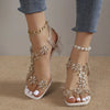 Rose | Women's Sandals with block heels and floral crystals