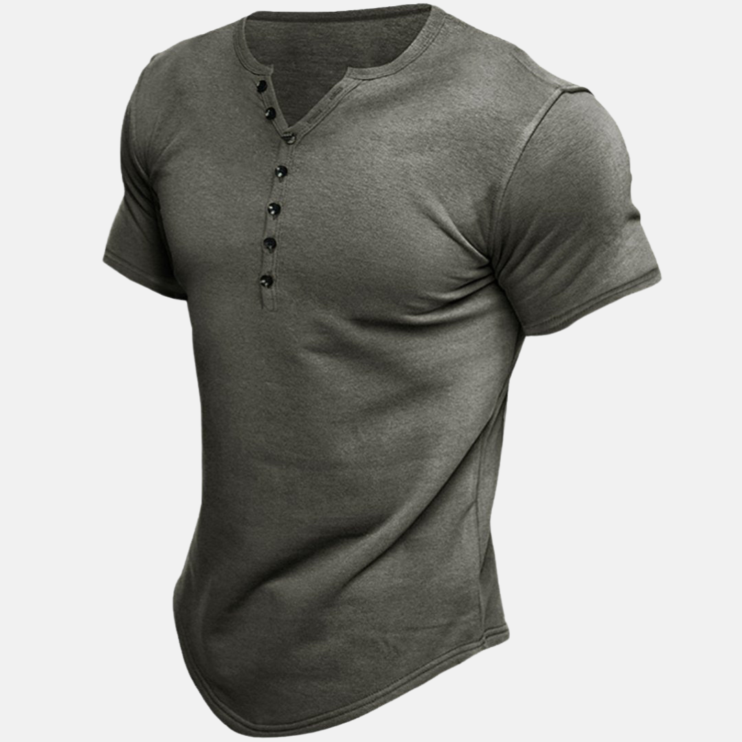 Dave™ | Premium Henley shirt with short sleeves - Grey / S