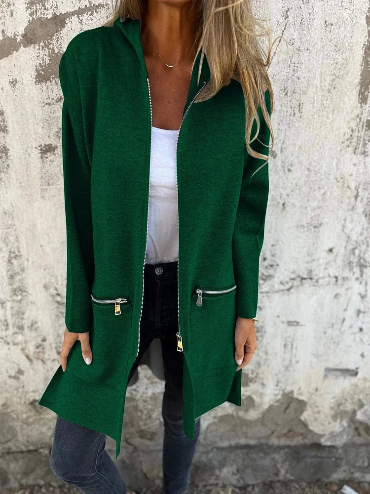 Ida | Round neck zip long sleeve leisure jacket - Green / S