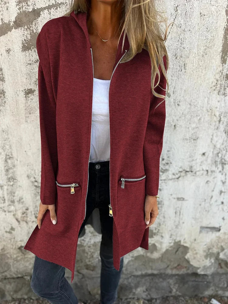 Ida | Round neck zip long sleeve leisure jacket - Wine red / S
