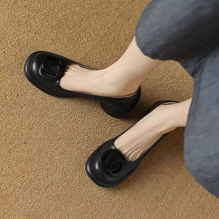 Brendah | Soft Leather Retro Shoes with Chunky Heels