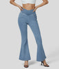 Zaira™ | High-waisted stretch flare trousers - Washed denim in light blue / S